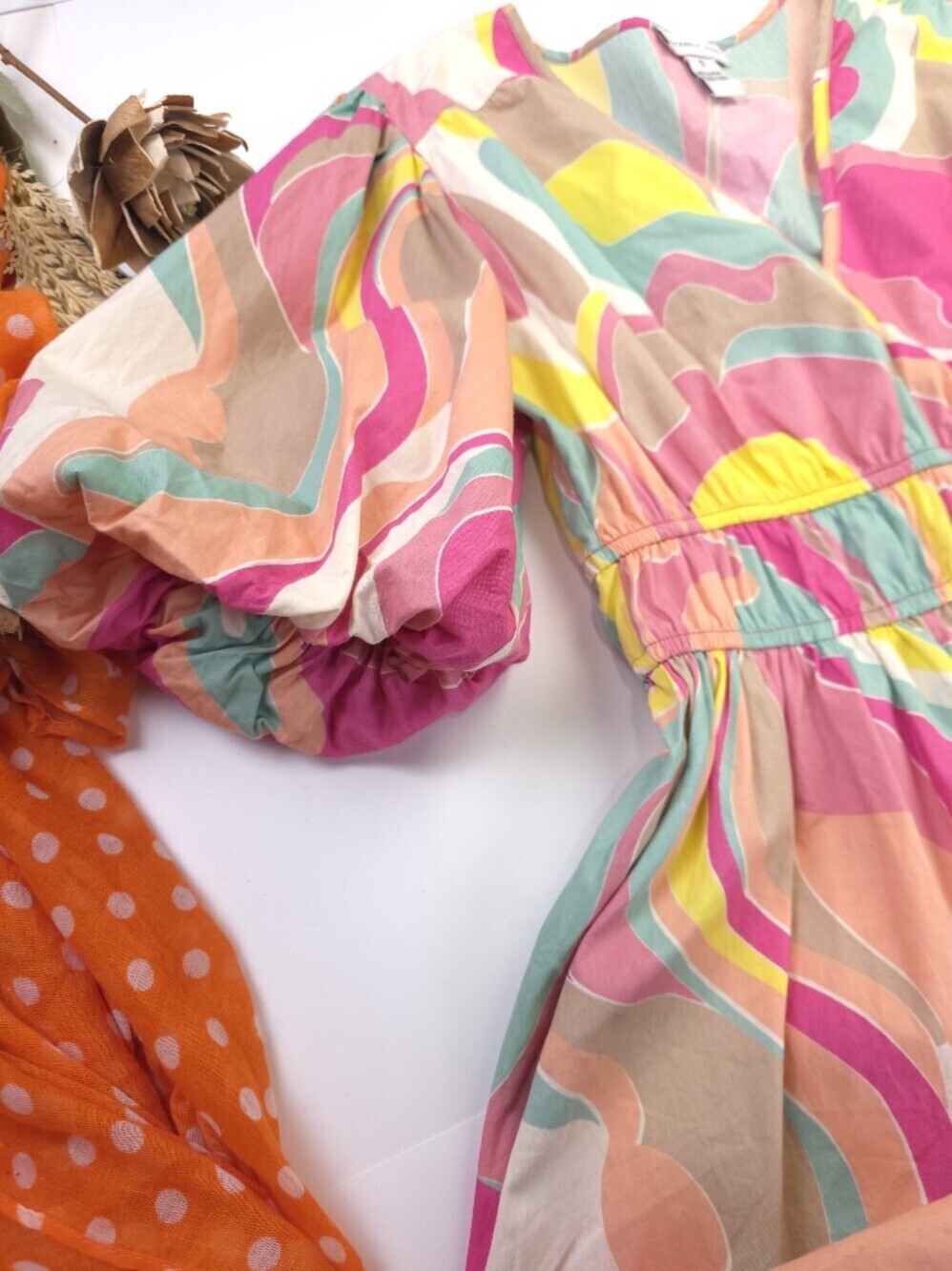 Sincerely Jules Colorful Swirl V-Neck Puff Sleeve Dress S - Picture 10 of 14
